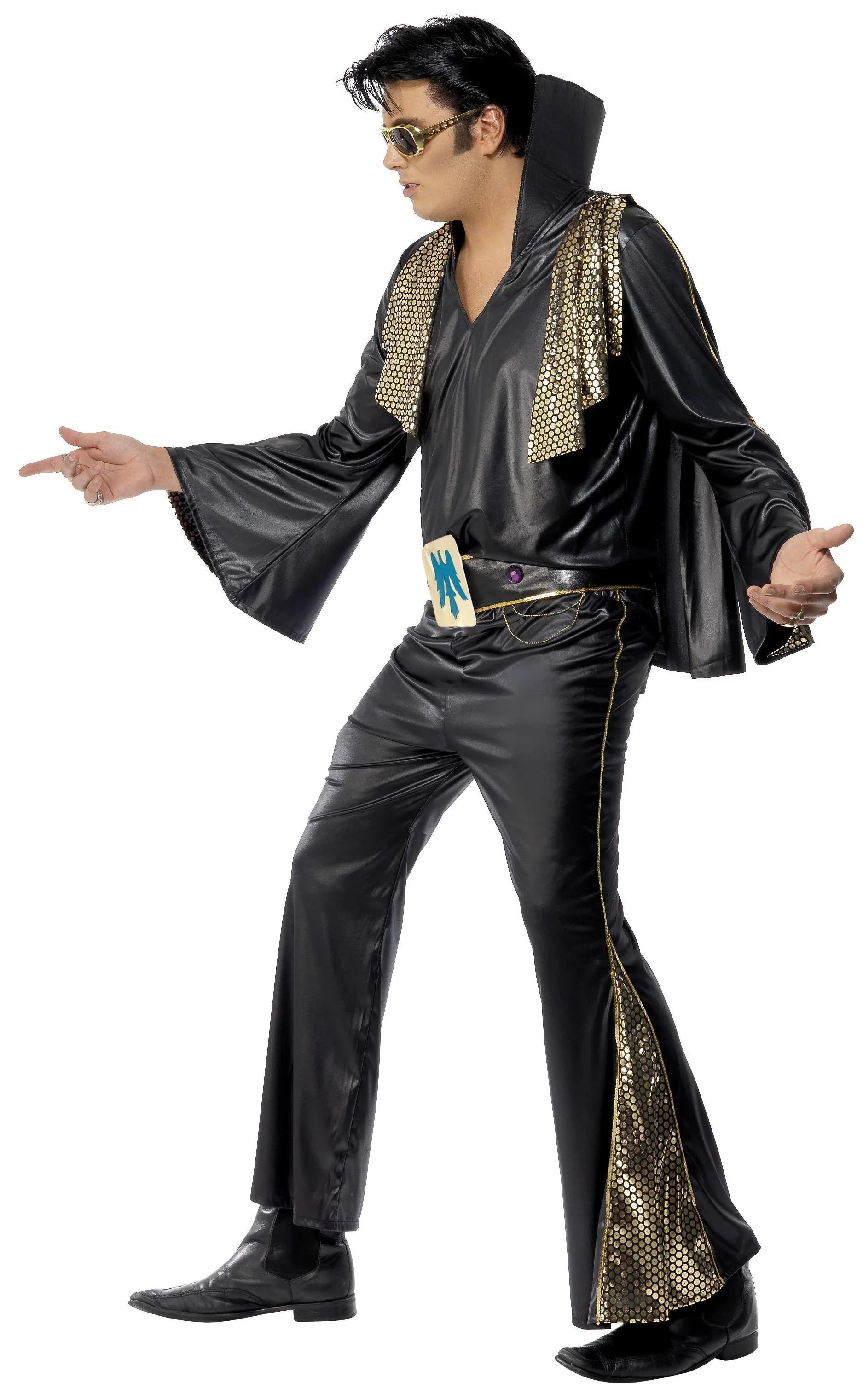 Disfraz de Elvis Negro y Dorado para Hombre Elvis Smiffys